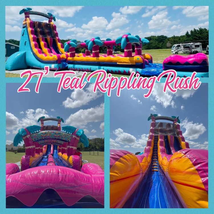 27’ Teal Rippling Rush Dual Lane Water Slide